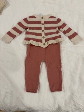 Carter's Striped Knit Cardigan - Cream & Dusty Rose